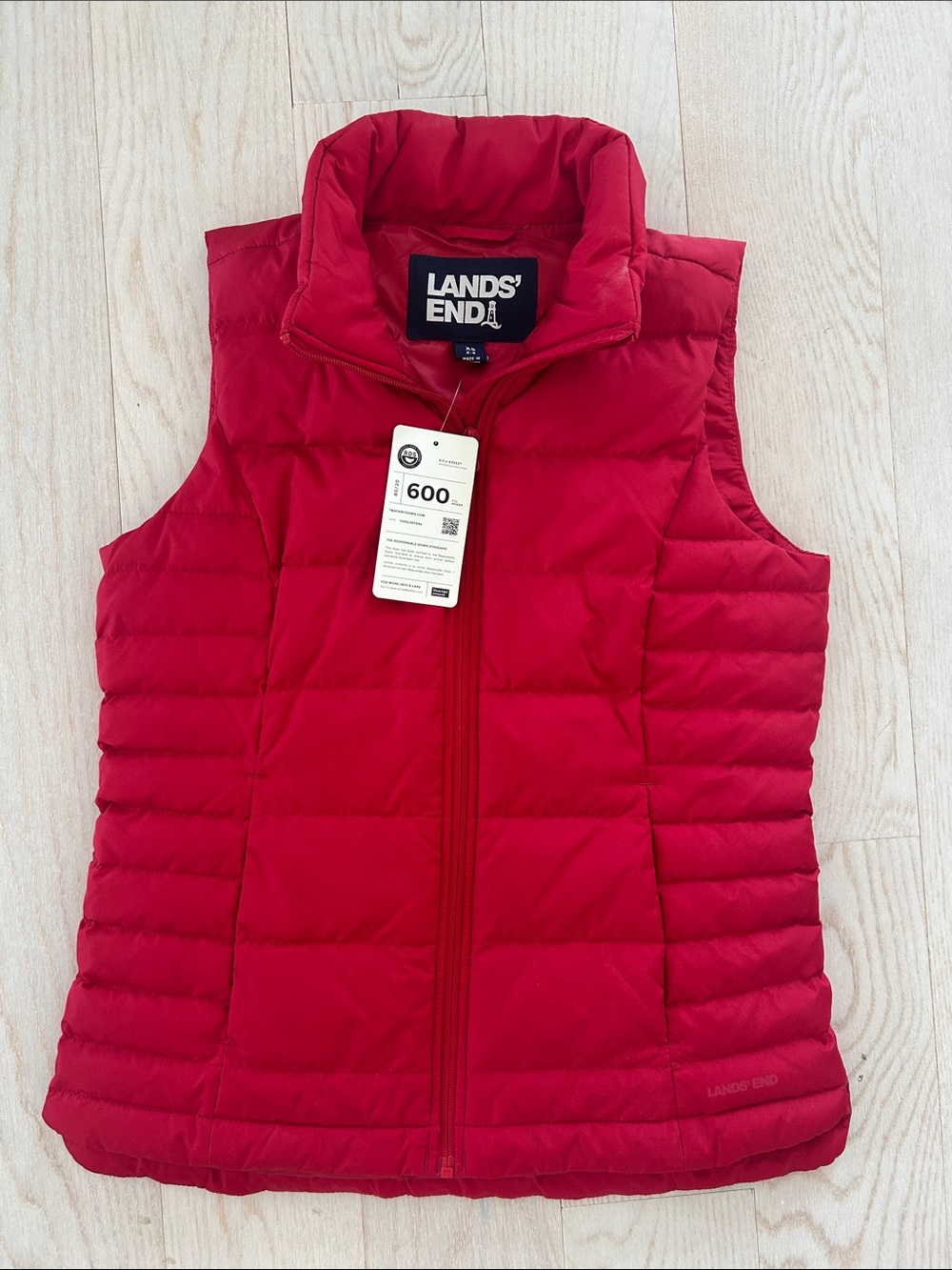 Lands' End Bright Red Quilted Packable Down Vest